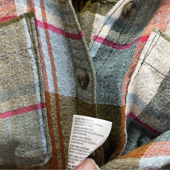 Pilcro Tunic Button Up Shirt Duster Green Plaid Long Sleeve Anthropologie Sz XS - Picture 5 of 8